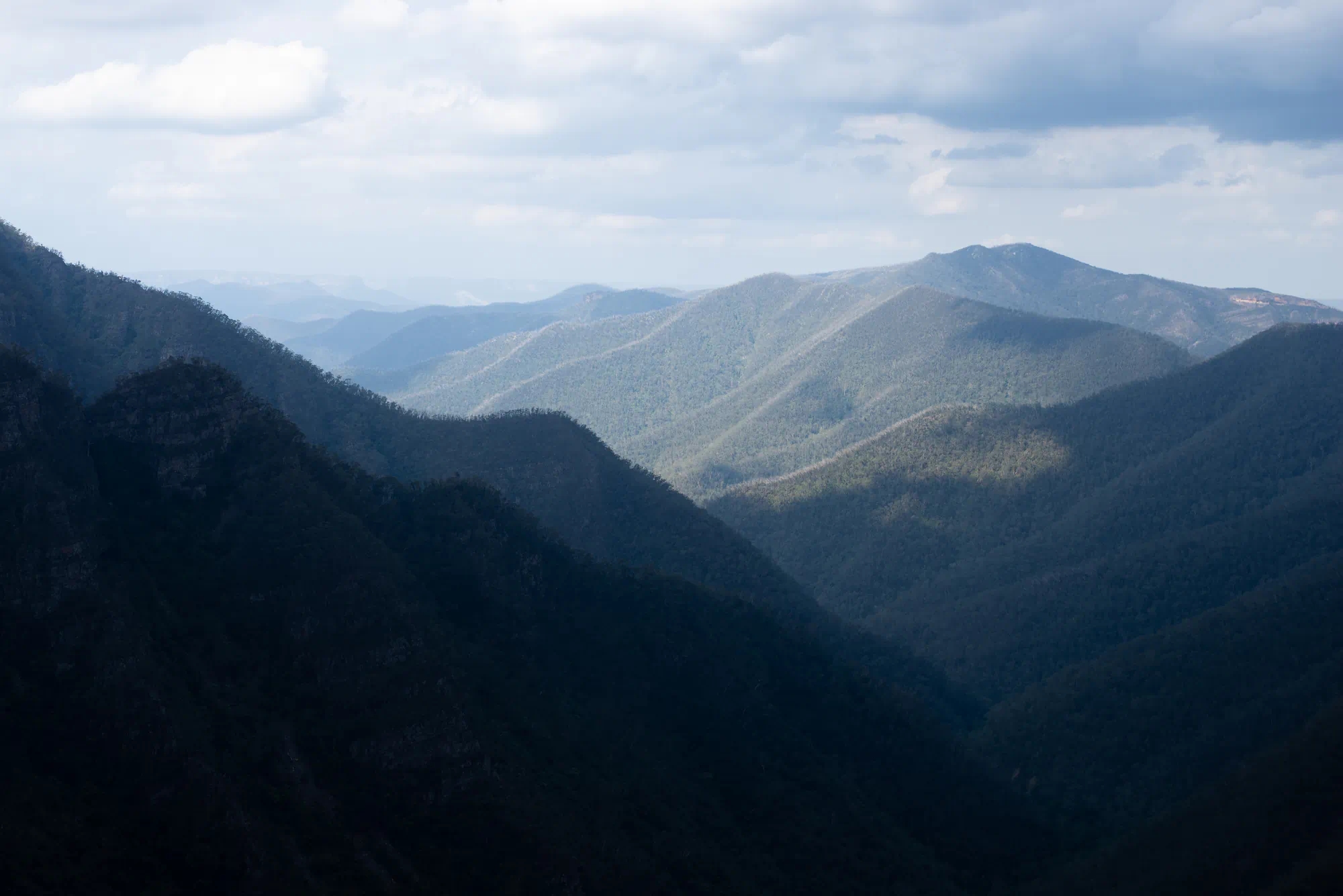 layers of forest covered mountains